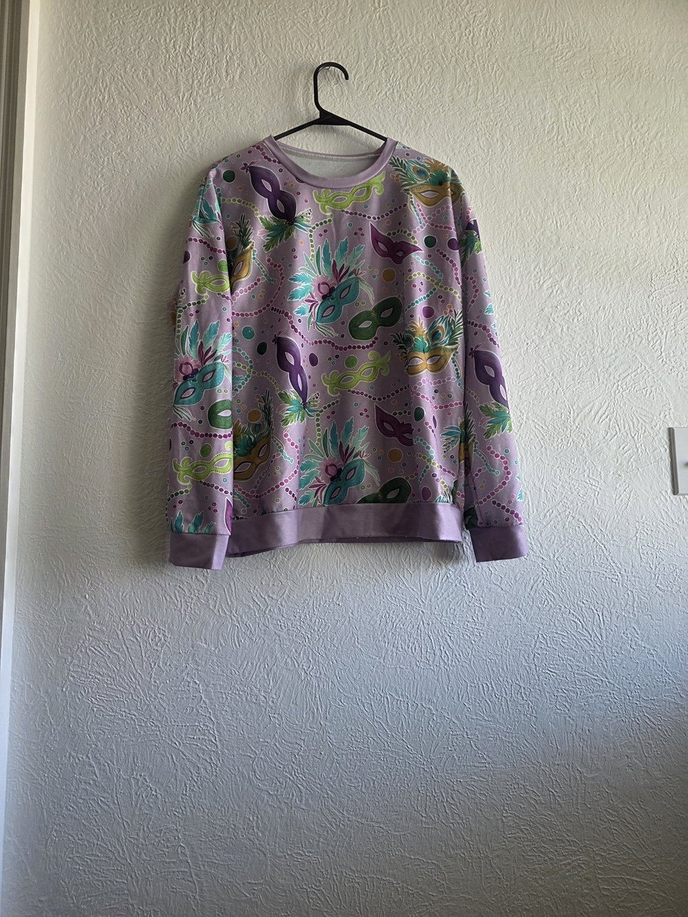 Lavender Mardi Gras Themed Print Crewneck Sweater